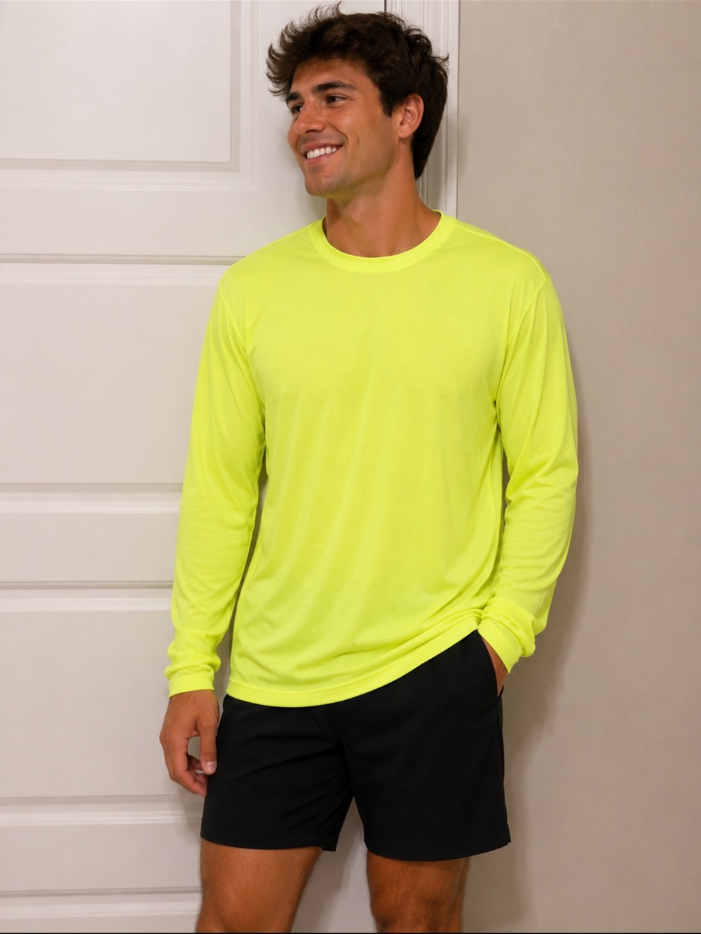 Athletic Works Long-Sleeve Hi-Vis Yellow Performance Tee